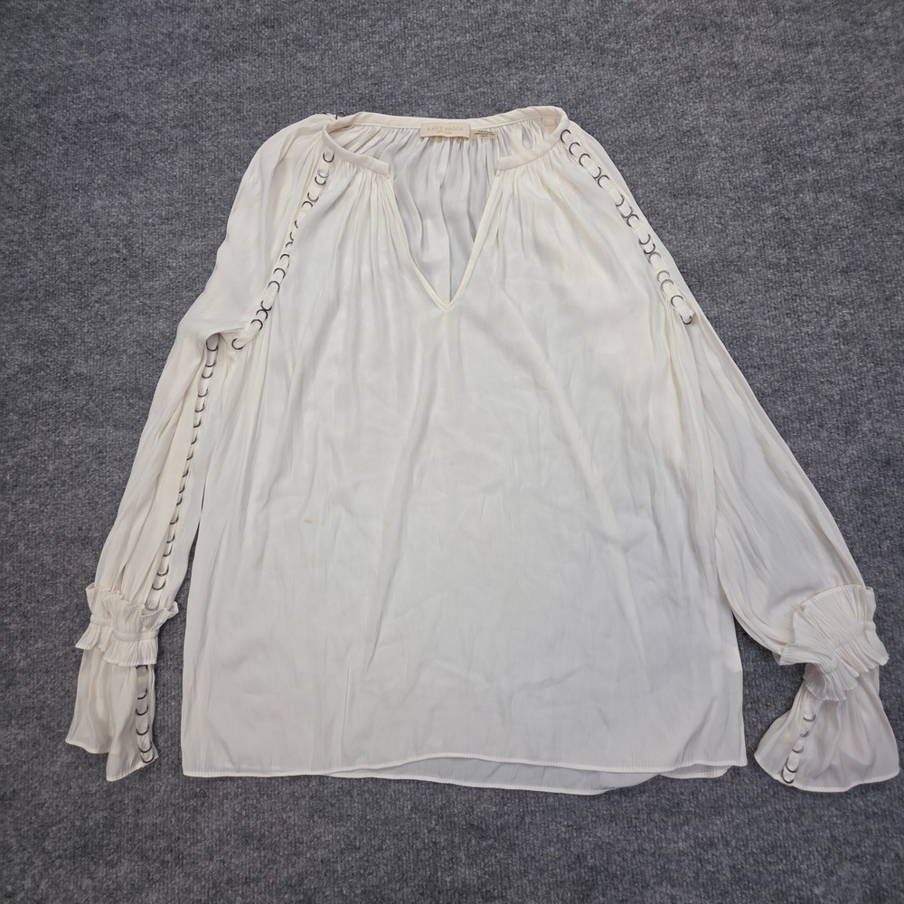 Ramy Brook Shelia Blouse Women's Small White V-Neck Ring Accents